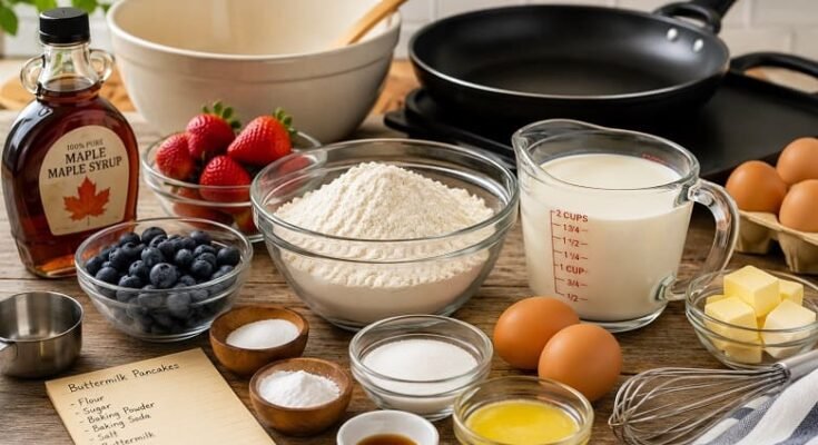 Buttermilk Pancakes with Maple Syrup Recipe