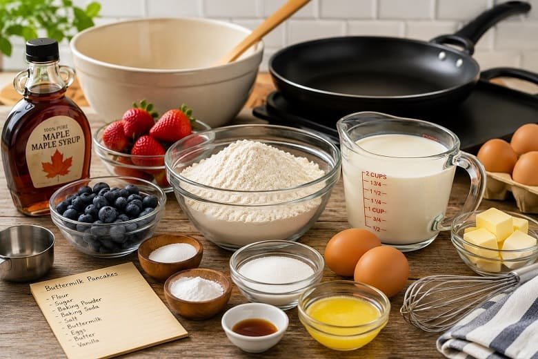 Buttermilk Pancakes with Maple Syrup Recipe